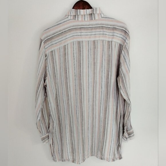 Roots 100% Linen Striped Blouse Size XL Long Sleeve Relaxed Fit Nautical Beach - Picture 7 of 7